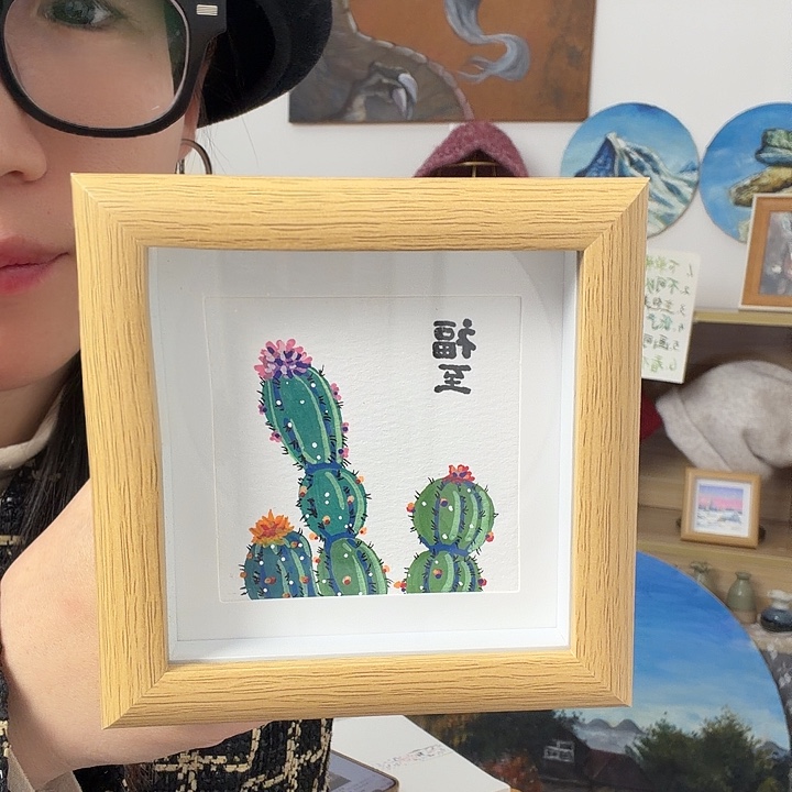 主包画丙烯小画7*7cm带相框桌摆