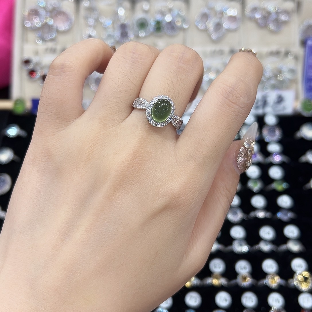 蛇纹石玉银S925镶嵌戒指