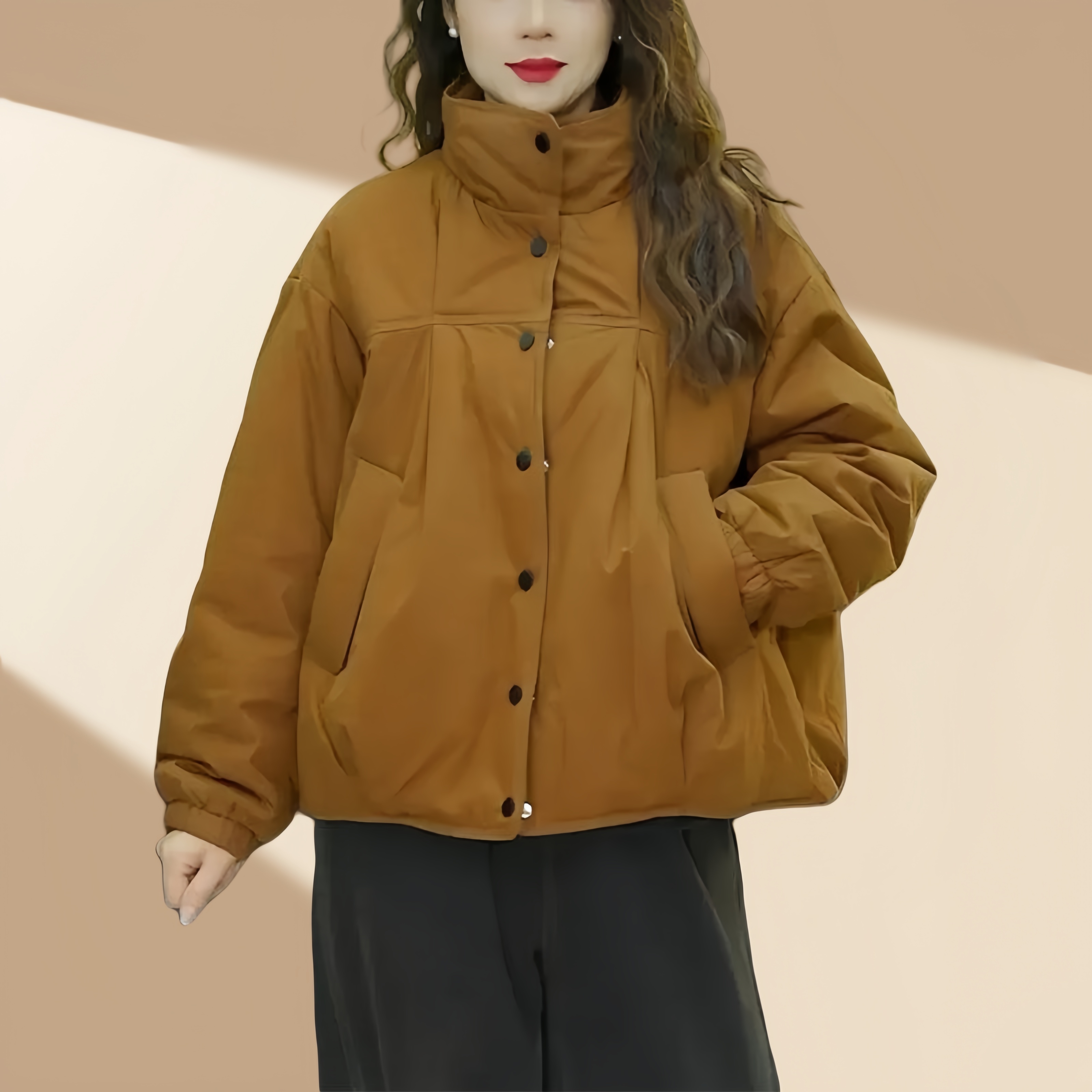 时尚休闲棉衣外套女2024年冬季新款宽松显瘦加厚保暖百搭短款棉服