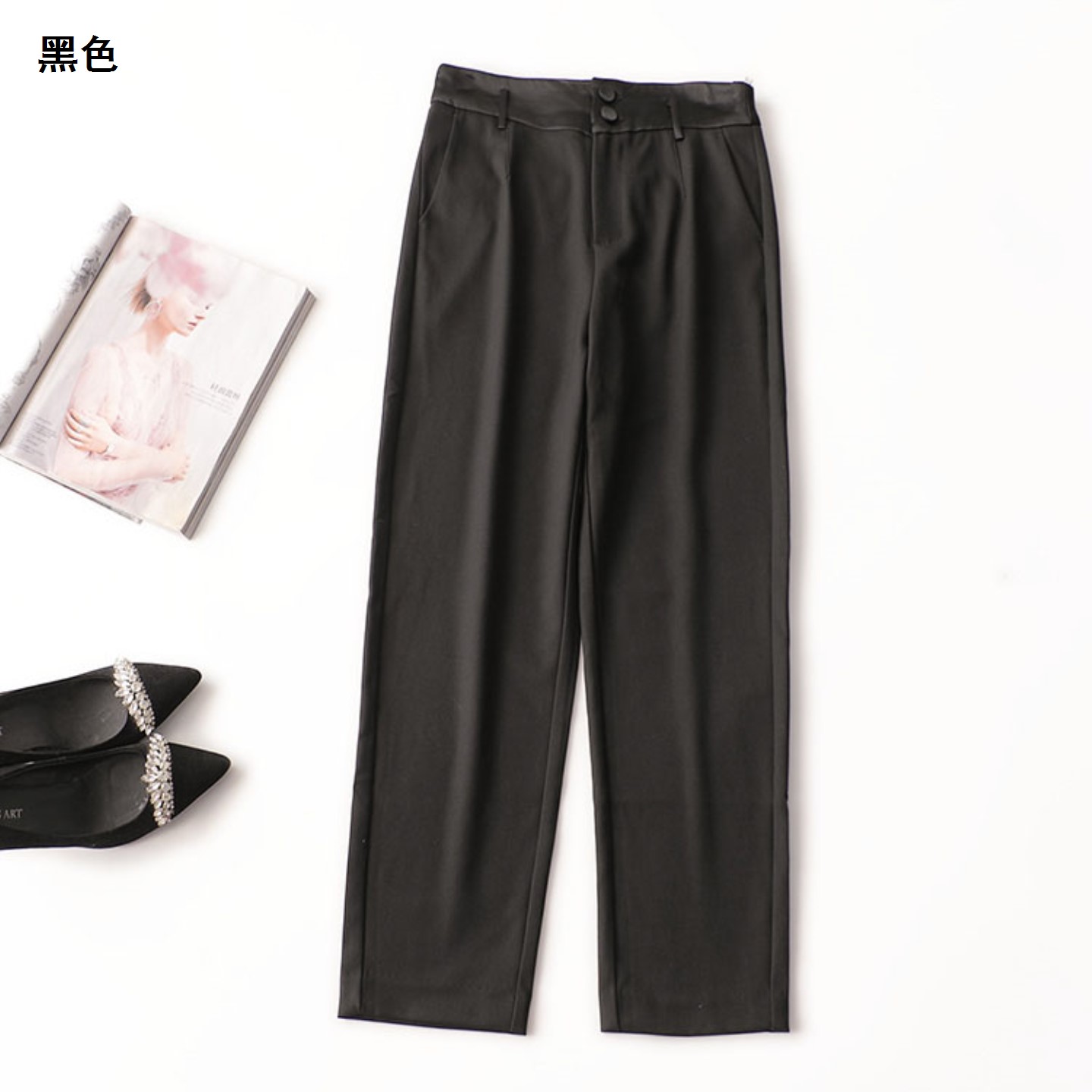 244551秋长款休闲裤黑色宽松