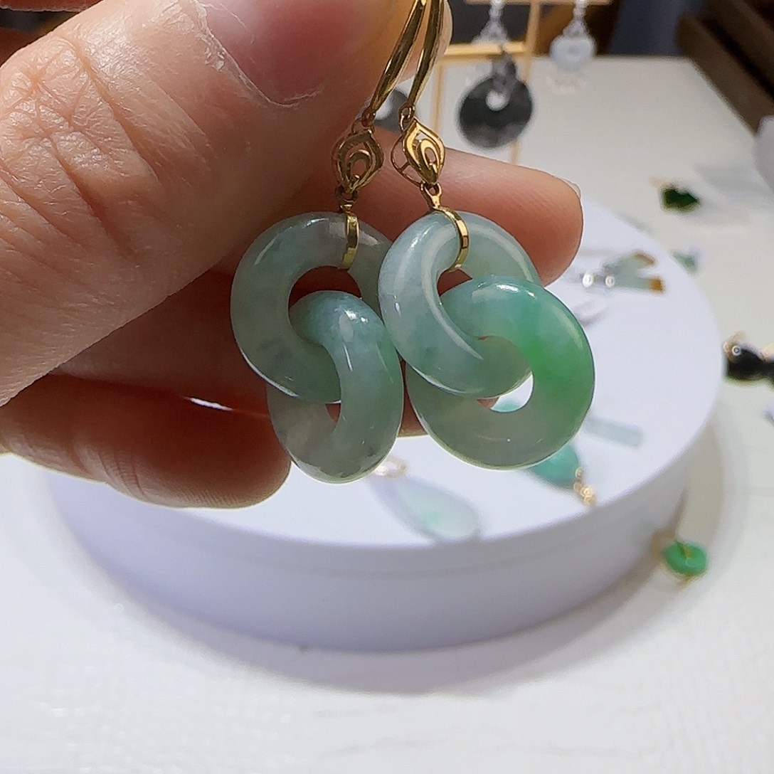 翡翠耳饰18K金镶嵌天然缅甸