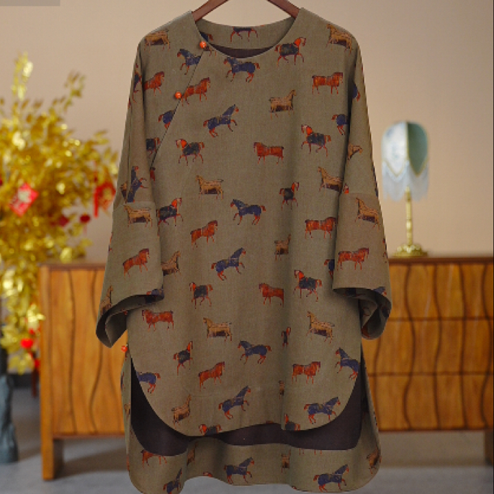 华裳格【驹影】45 姆米真丝香云纱斜襟气质显瘦七分袖上衣HS1678