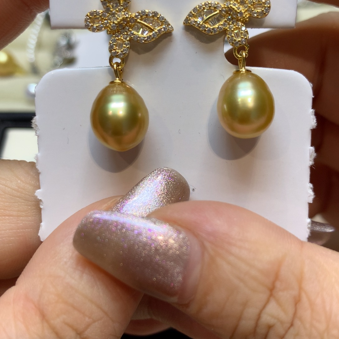 银S925镶嵌海水珍珠耳饰