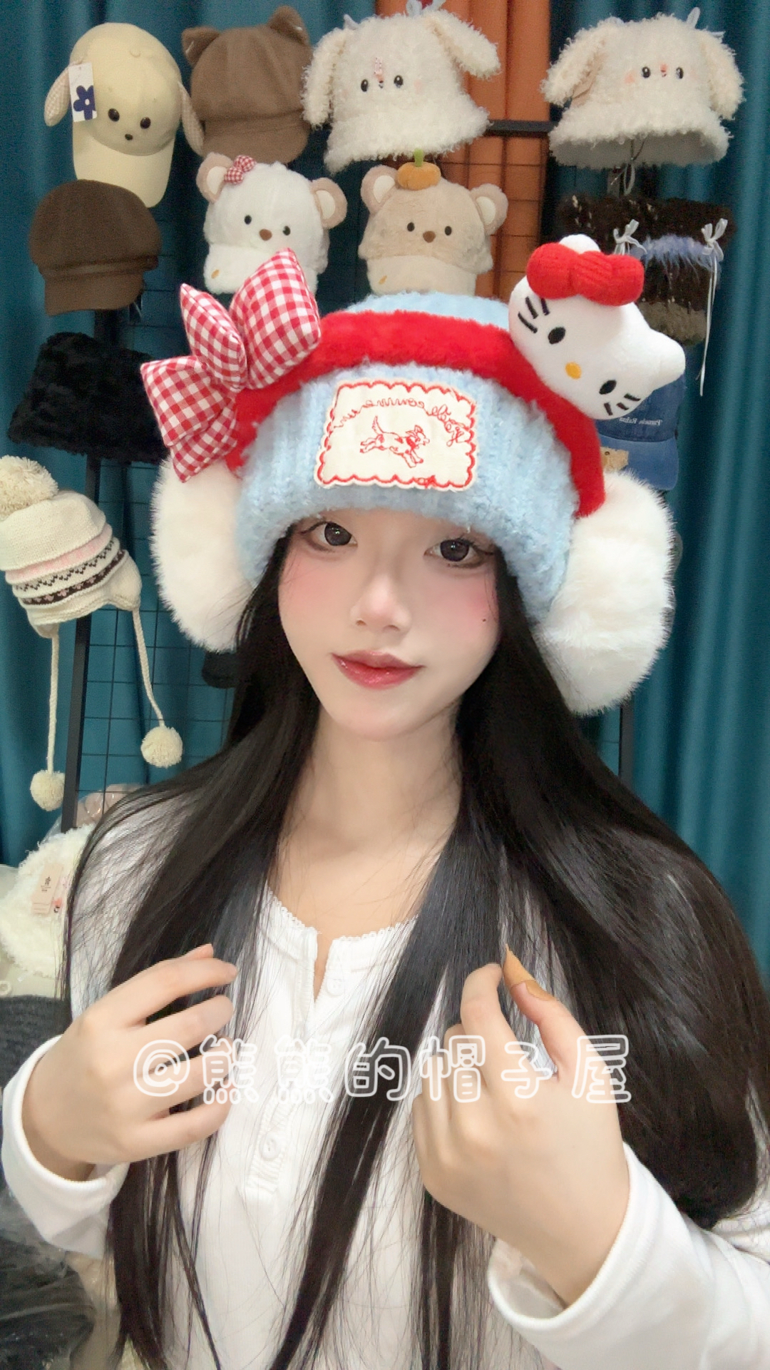 【帽子耳包一套】2025秋冬新款针织含羊毛小狗贴标百搭毛线包头帽子