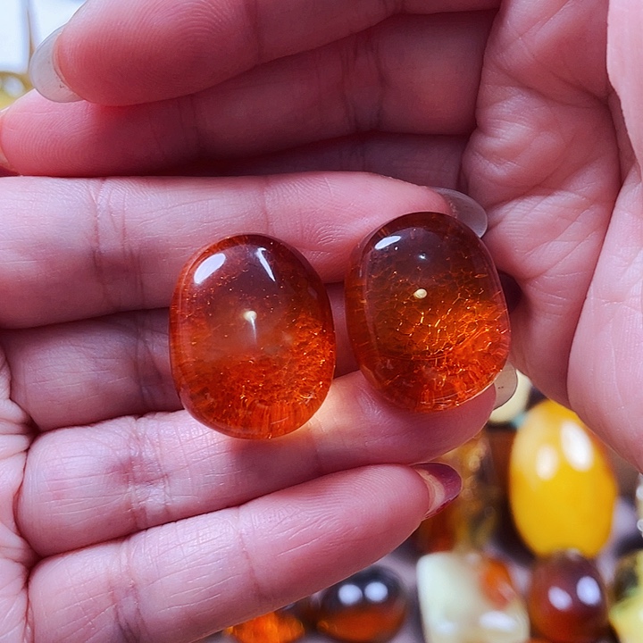 琥珀戒指银S925镶嵌爱****羽耳钉