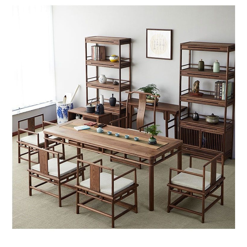 榆木圆包圆实木茶桌古典家具干泡台茶桌客厅茶室装修阳台办公桌