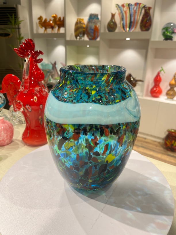 纯手工琉璃花瓶蓝色