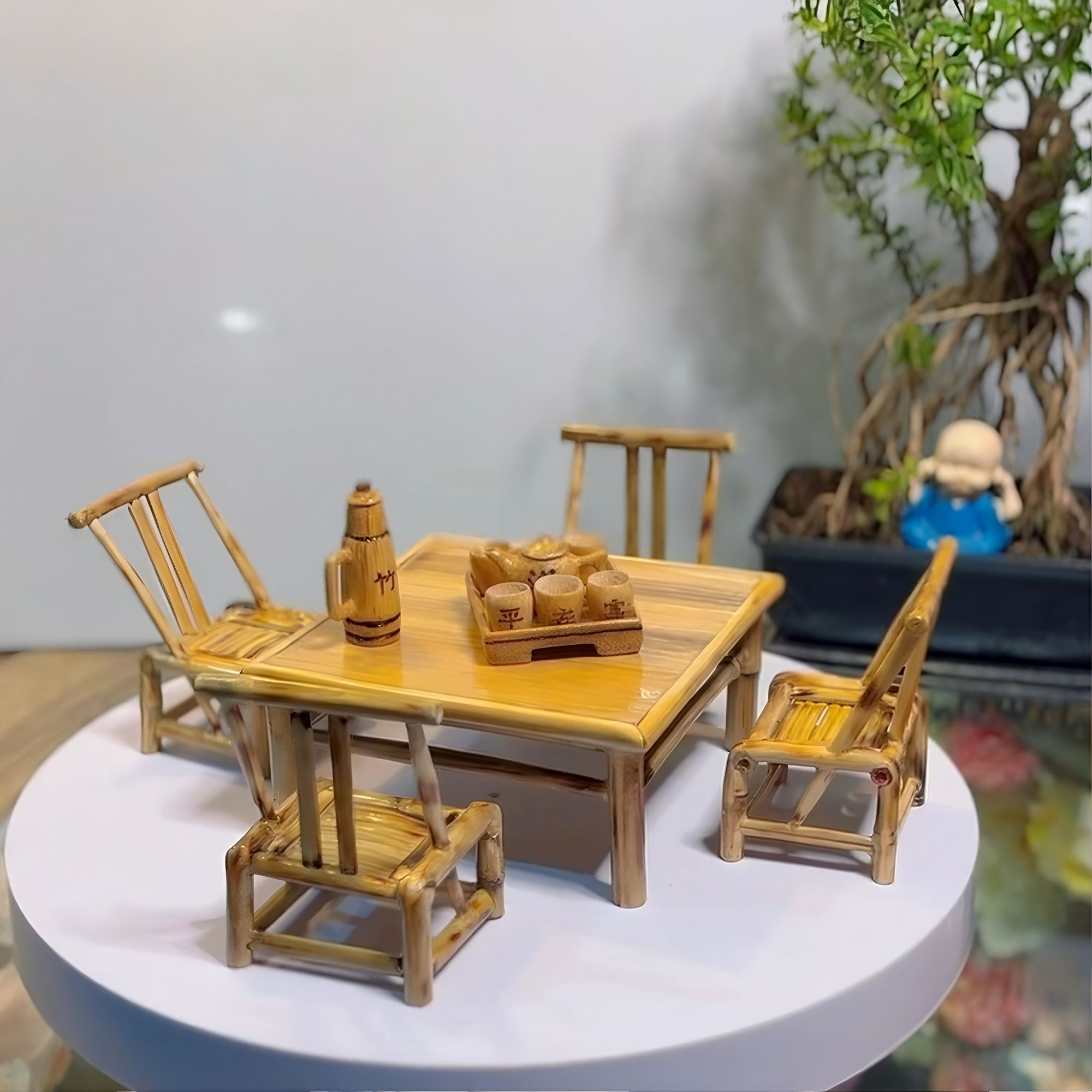 纯手工竹制办公桌椅摆件庭院茶桌椅禅意中式竹制摆件收藏竹艺品