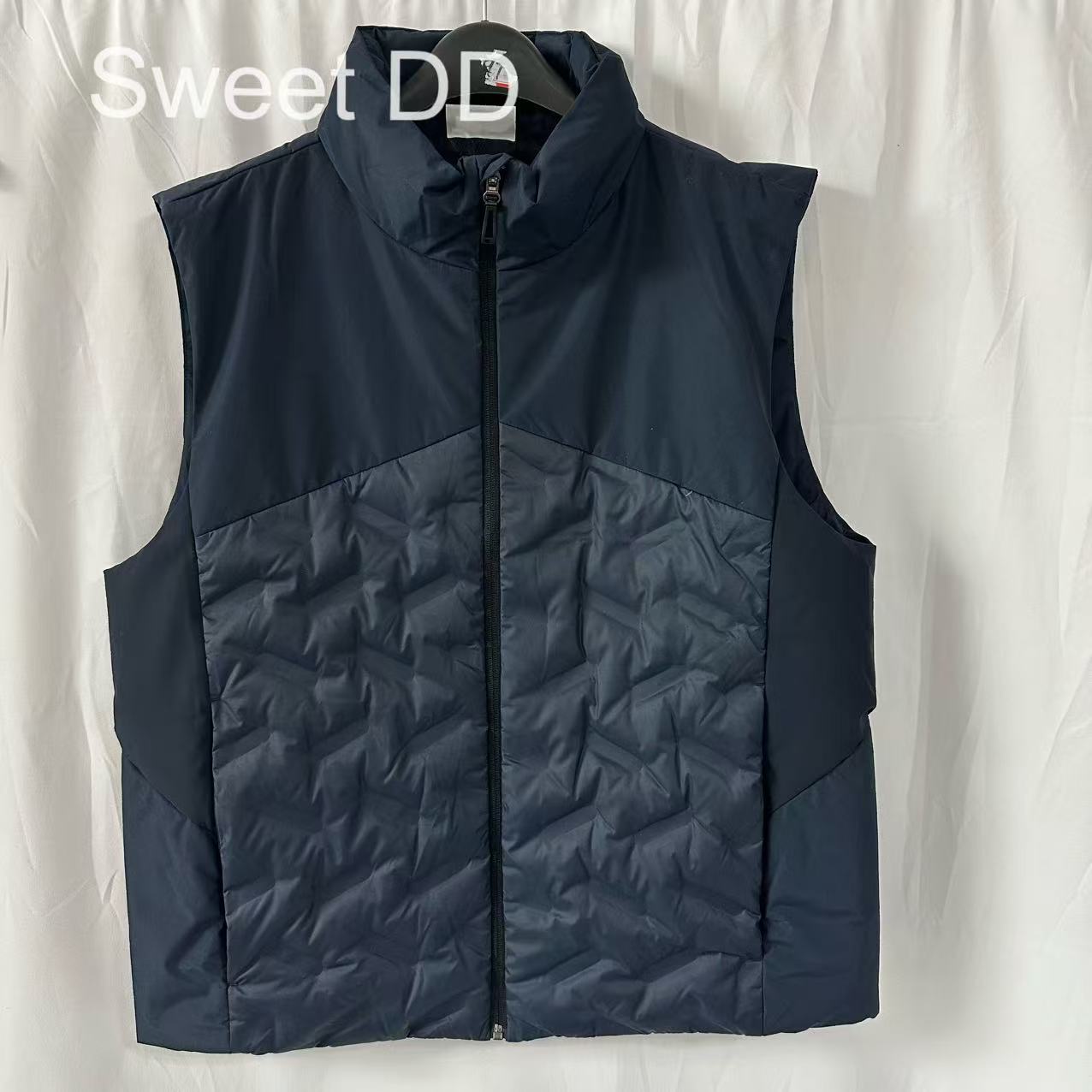 男士藏青色拼接羽绒马甲/海