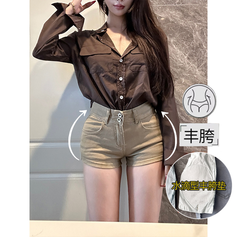低腰丰胯牛仔短裤女2025秋季新款浅卡其性感辣妹显瘦美胯包臀热裤