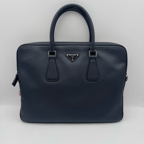 95新 Prada/普拉达 97新藏蓝色十字纹手提公文包2750