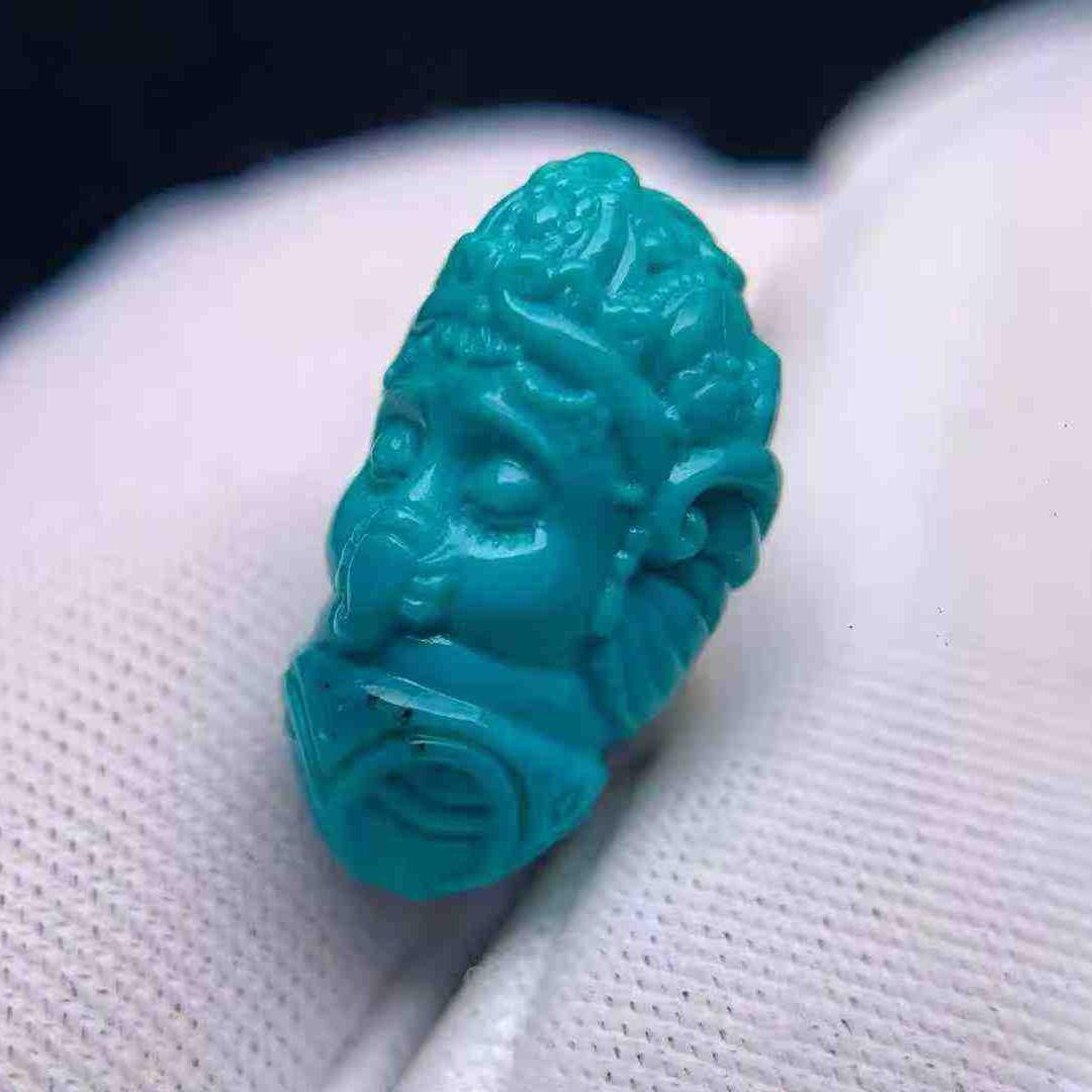 原矿手工雕刻松石象神吊坠