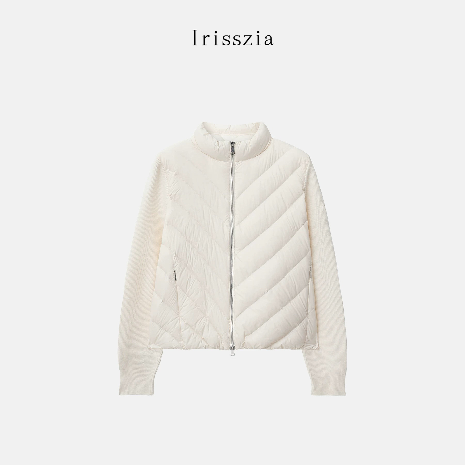 芷一IRISZIA 95白鹅绒短款叠穿轻薄拼接立领女士羽绒服 