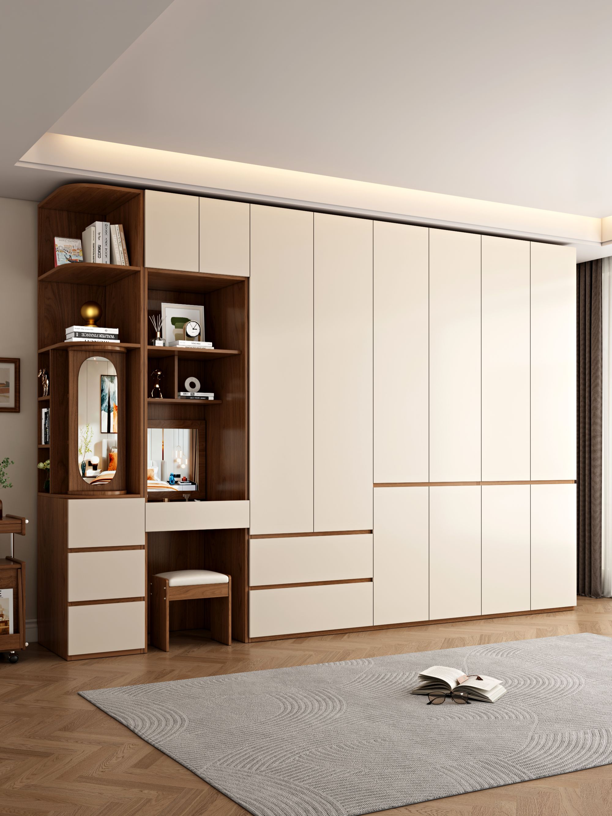 2025欧松爆款拼色分段式柜子家用卧室北欧实木柜子简约衣帽间衣橱