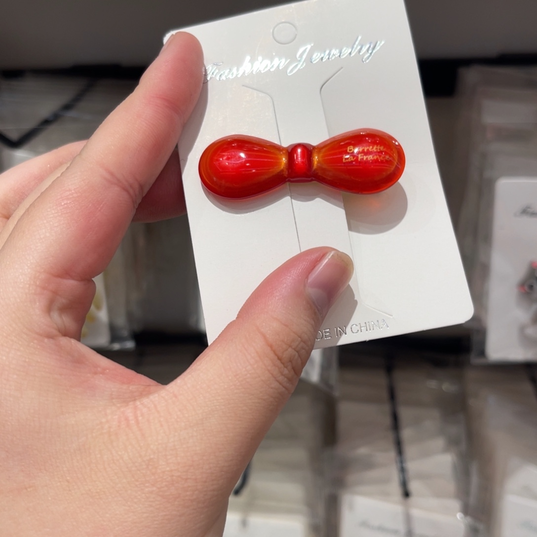 醋酸非金属红色珠光蝴蝶结边夹