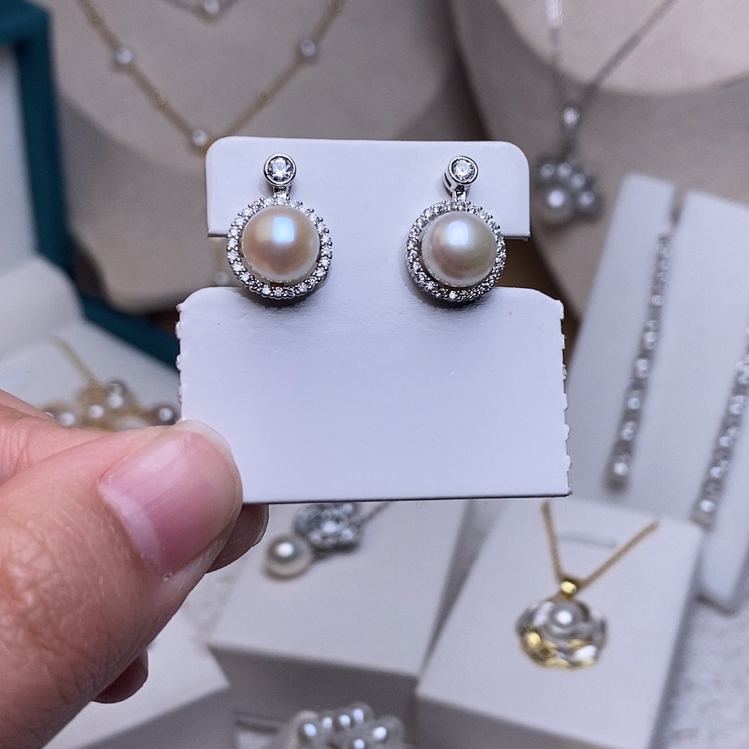 淡水珍珠耳饰银S925镶嵌