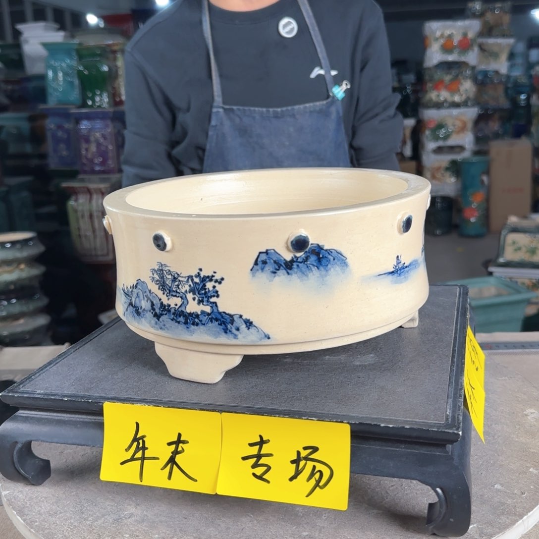 一风堂石湾花盆。高温裂瑕疵