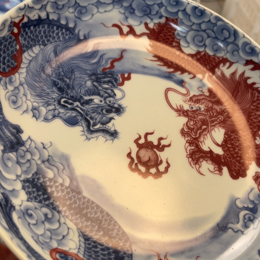瓷片景德镇双龙戏珠大壶承新款