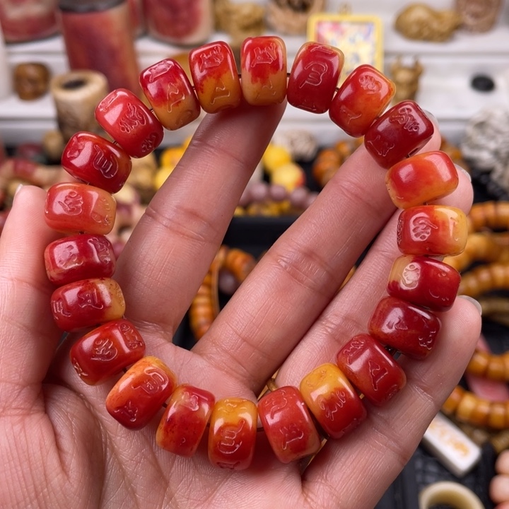 驼骨手串/手链骆驼骨桶珠雕刻六字箴言14