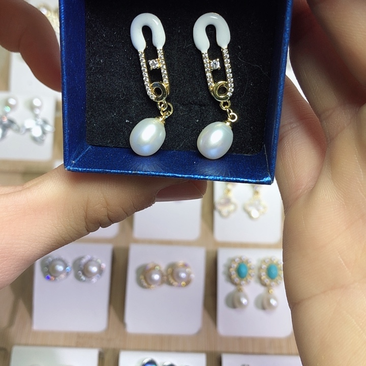 淡水珍珠耳饰银S925镶嵌