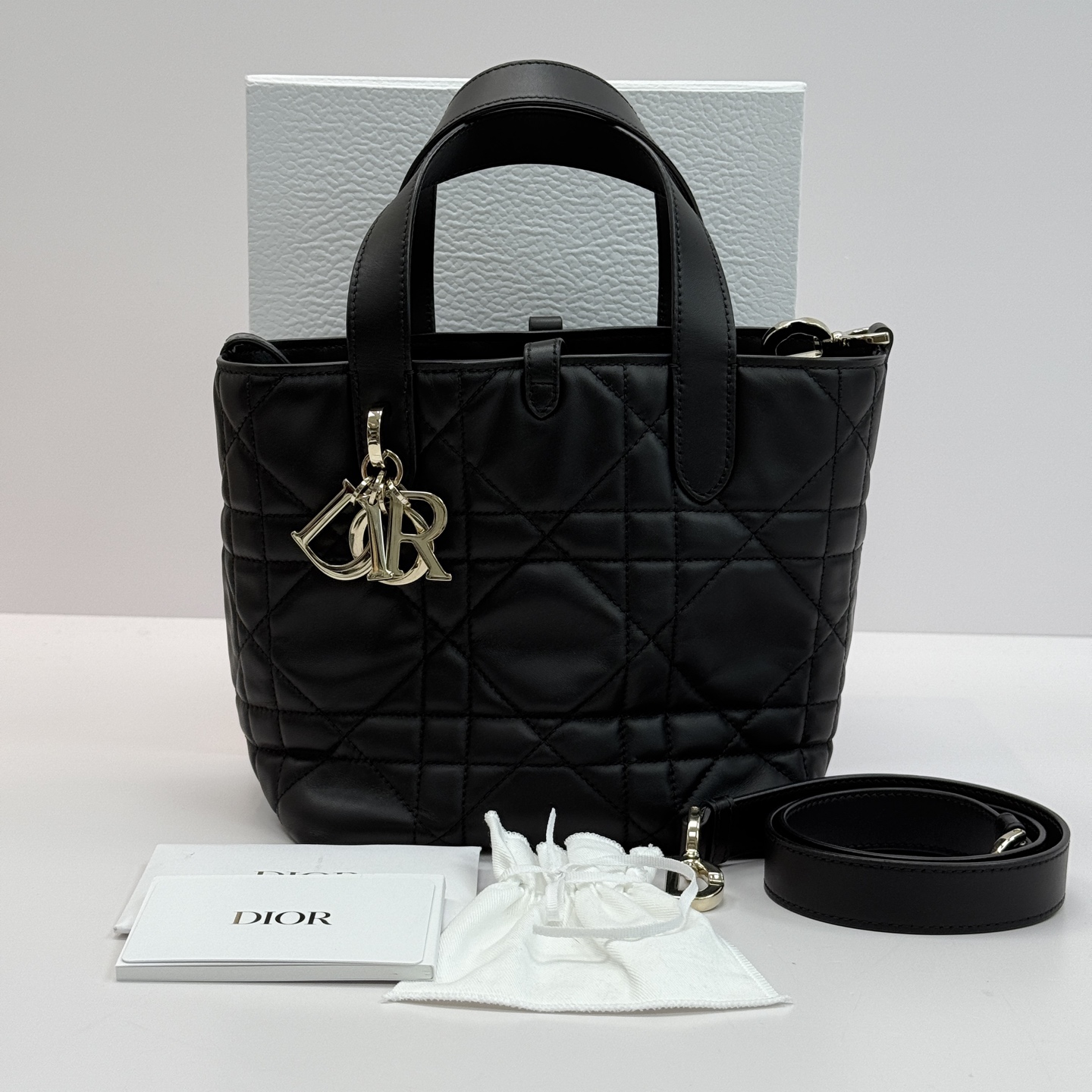 95新 DIOR/迪奥 新款竖版小号toujours黑金手提斜挎包 09514