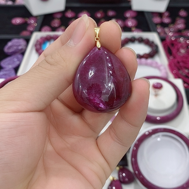 红宝石吊坠银S925镶嵌