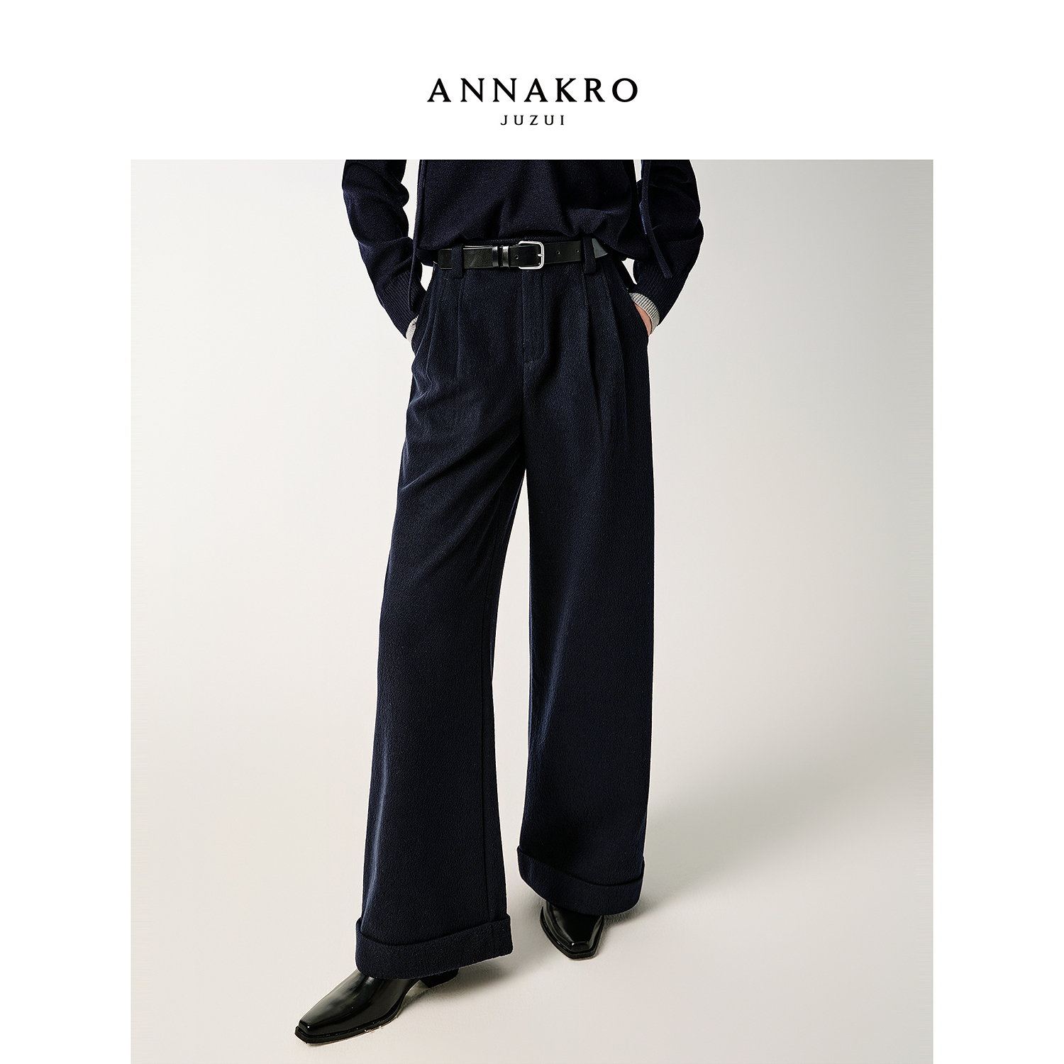 【小余专属】玖姿·安娜蔻KWFD11068压褶直筒裤休闲裤女2025冬新款