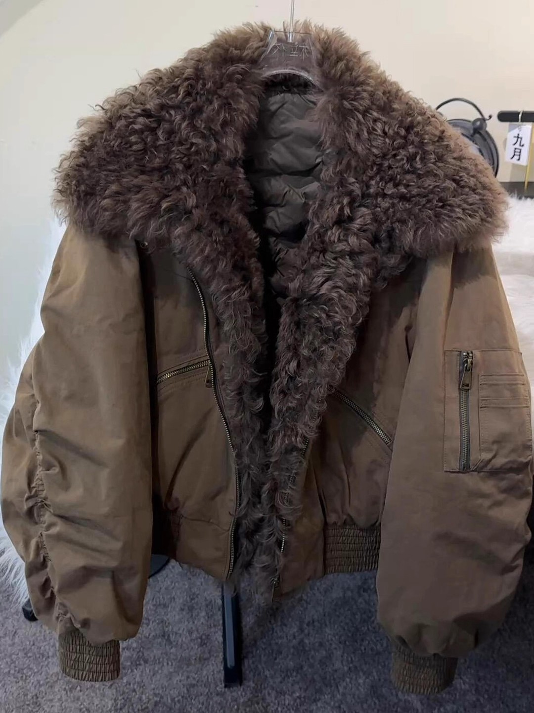 美式大毛领工装棉服女装短款2025冬季新款宽松加厚派克服棉衣外套