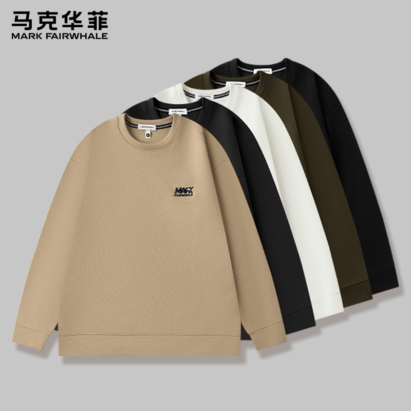 马克华菲秋季新款男士卫衣圆领字母刺绣长袖T恤套头休闲百搭上衣