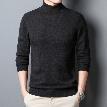 织厘四季【100%绵羊毛】男士长袖针织全羊毛半高领加厚纯色冬双翻领