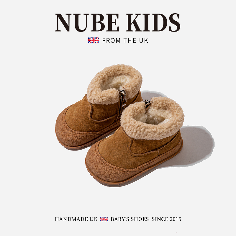 真皮英国NUBE童鞋女童棉靴保暖冬季新款宝宝休闲雪地靴子23A732