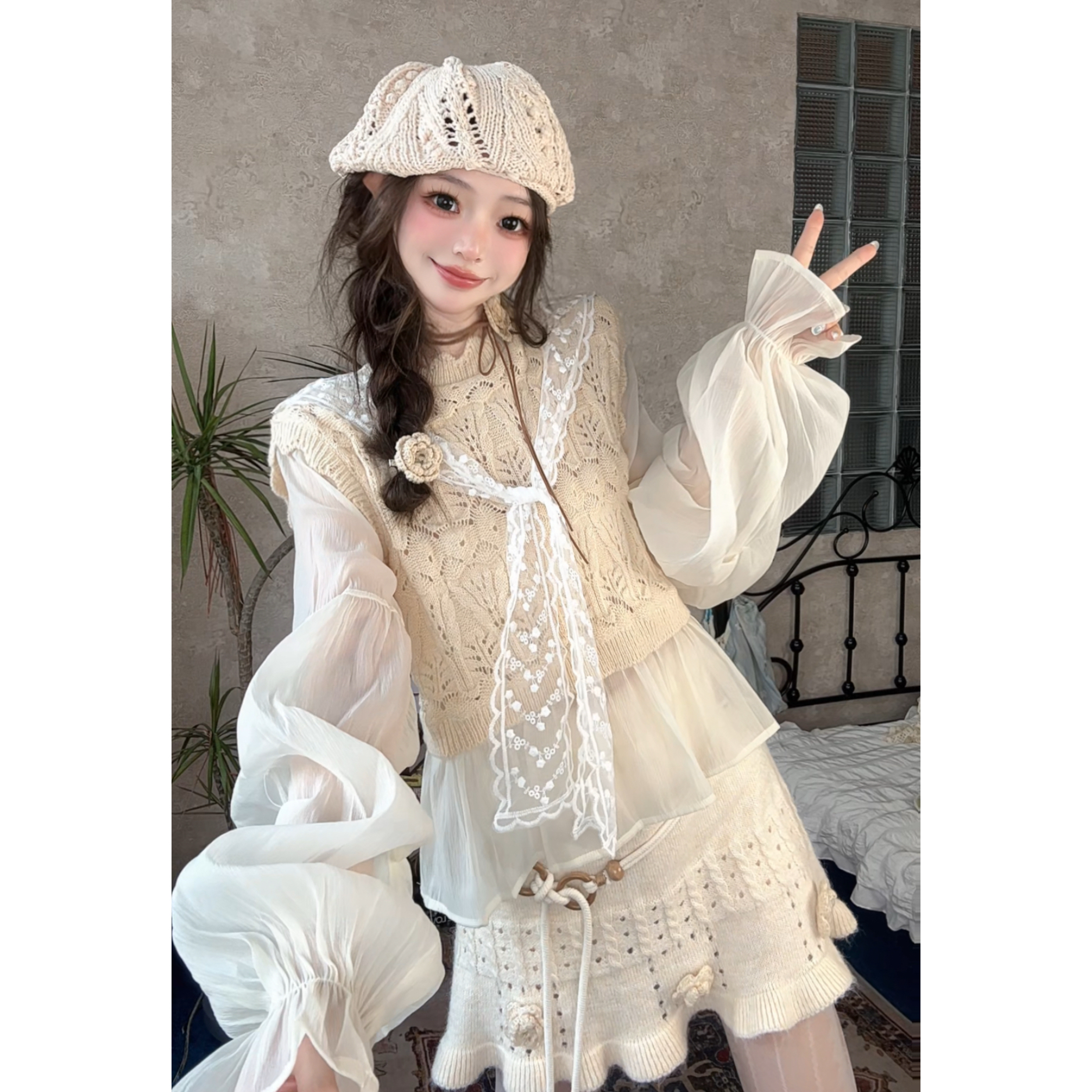 ｛请叫我小可爱｝针织假两件毛衣针织上衣女宽松 通勤百搭显瘦