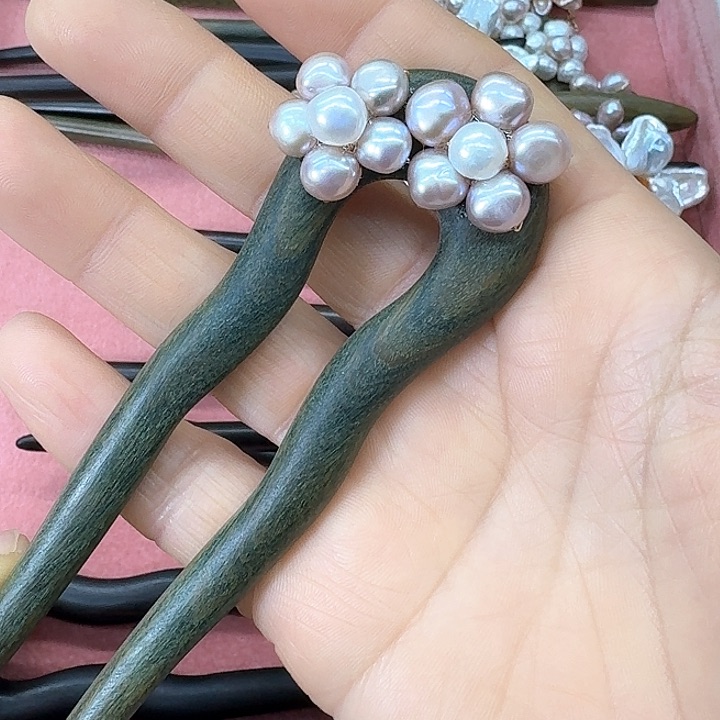 淡水珍珠发饰银S925镶嵌