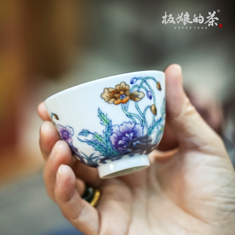 板娘的茶景德镇手绘高温瓷斗彩虞美人单杯品茗杯功夫高端茶具60ml