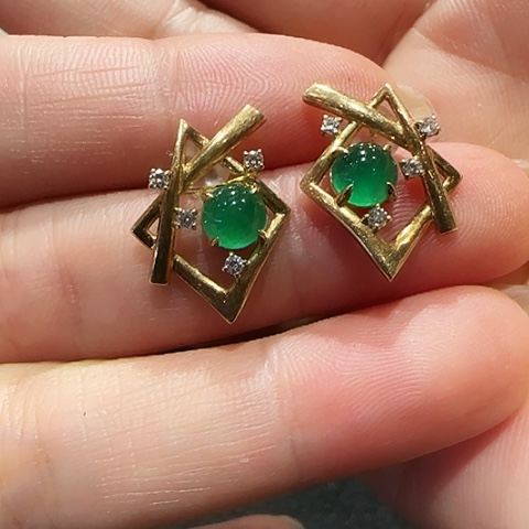 翡翠18K金镶嵌耳饰