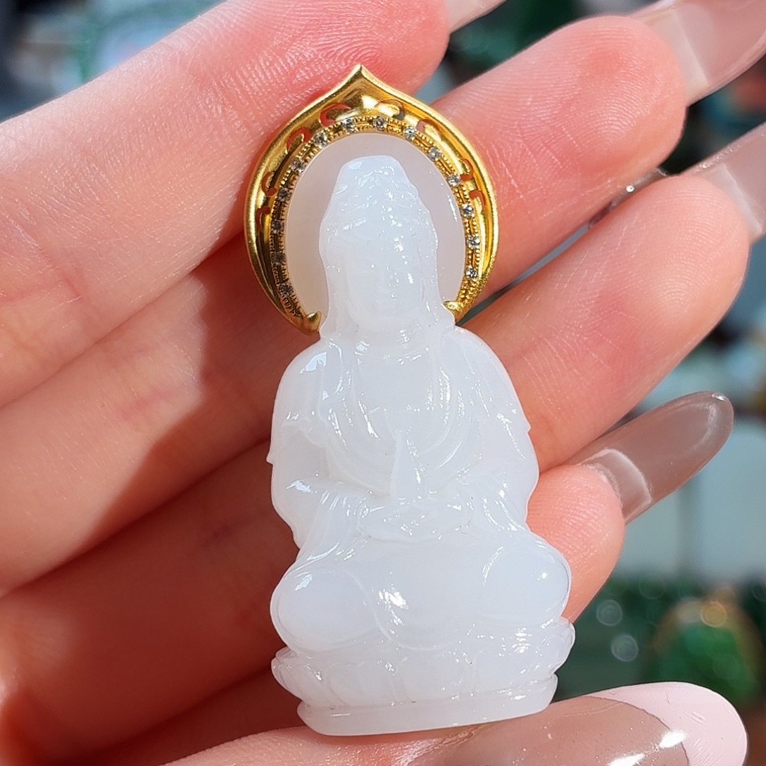 和田玉18K金镶嵌颈饰T