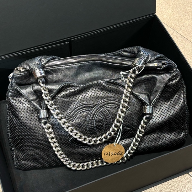 95新 Chanel/香奈儿 夏七中古/chanel黑色镂空单肩包/1235062