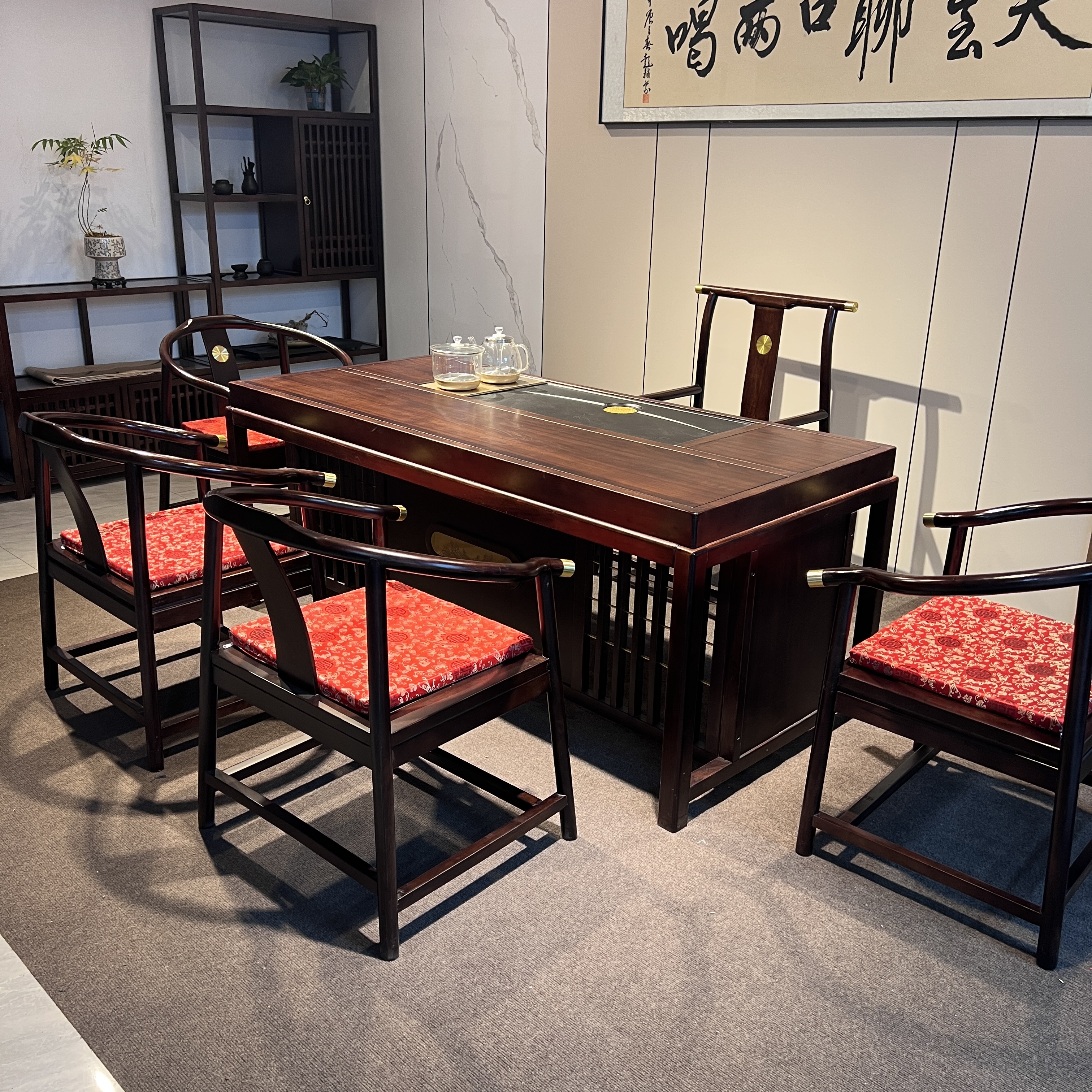 【龙腾茶桌】致远乌金木茶桌椅组合办公室家用新中式泡茶桌