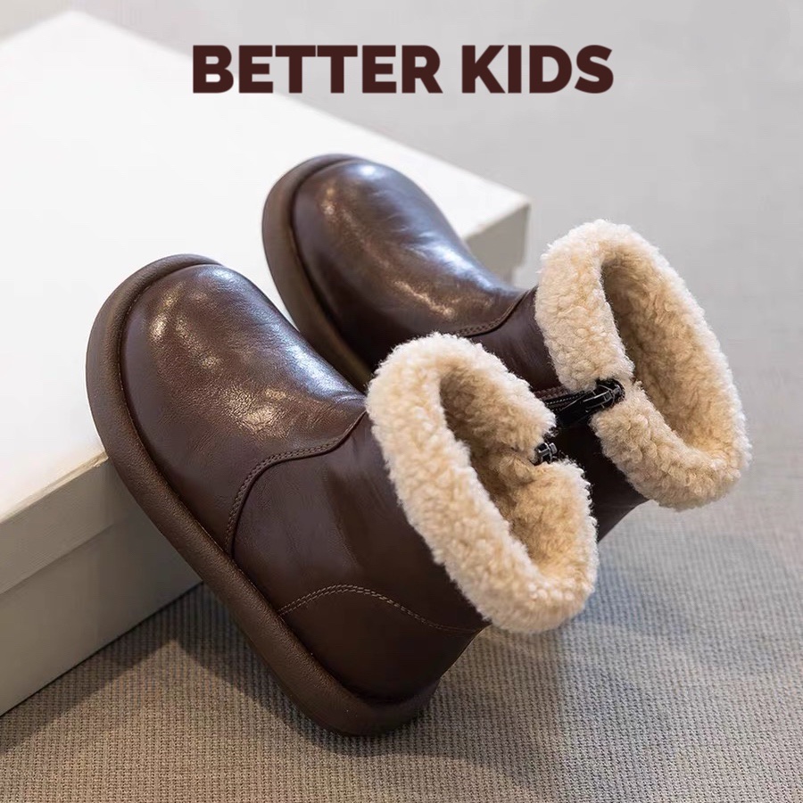BETTER KIDS/女童马丁靴加绒儿童公主短靴冬季新款加绒加厚毛毛靴
