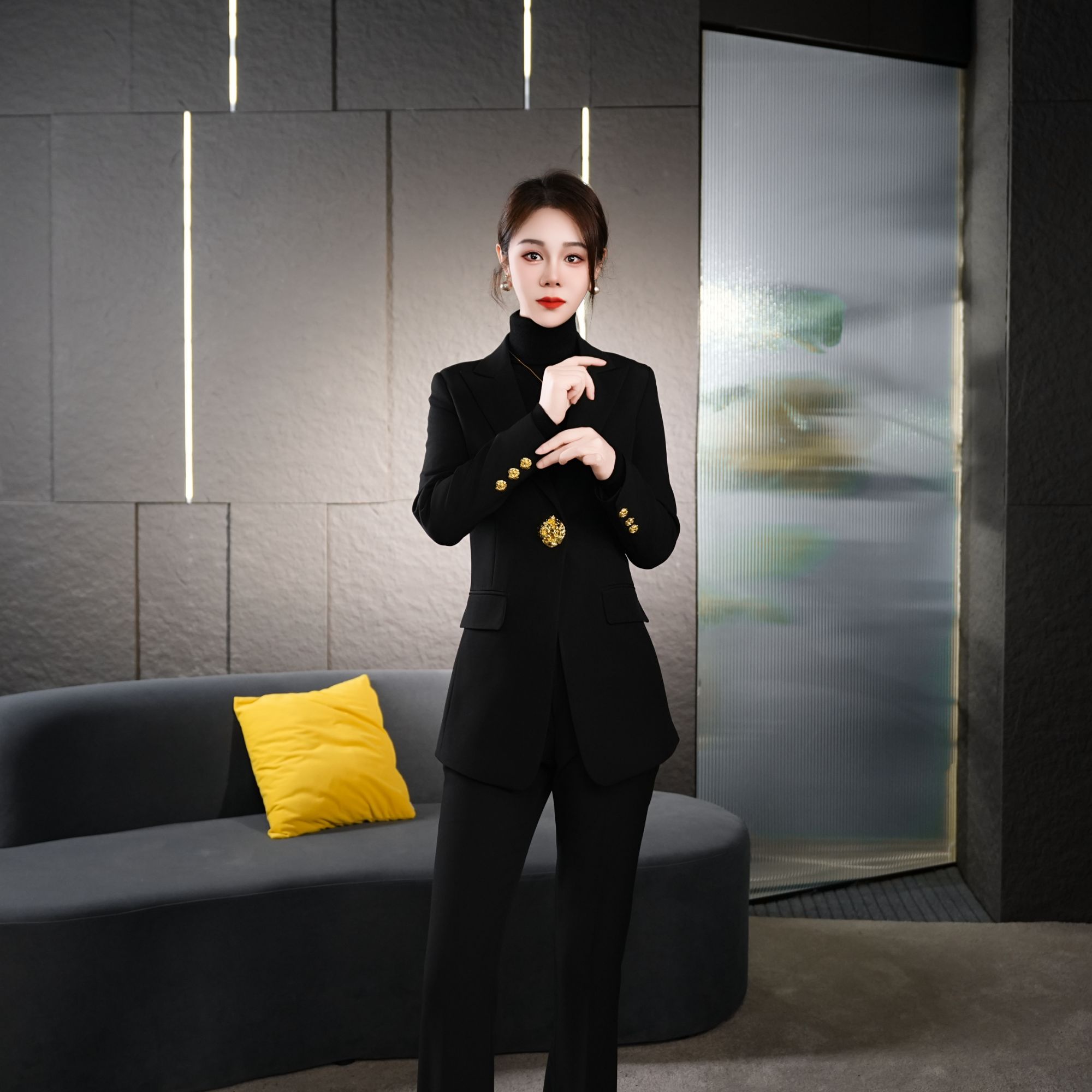 Falaibang/法莱邦0294-90秋款欧式凯撒黑金金属纽扣微喇西装套装
