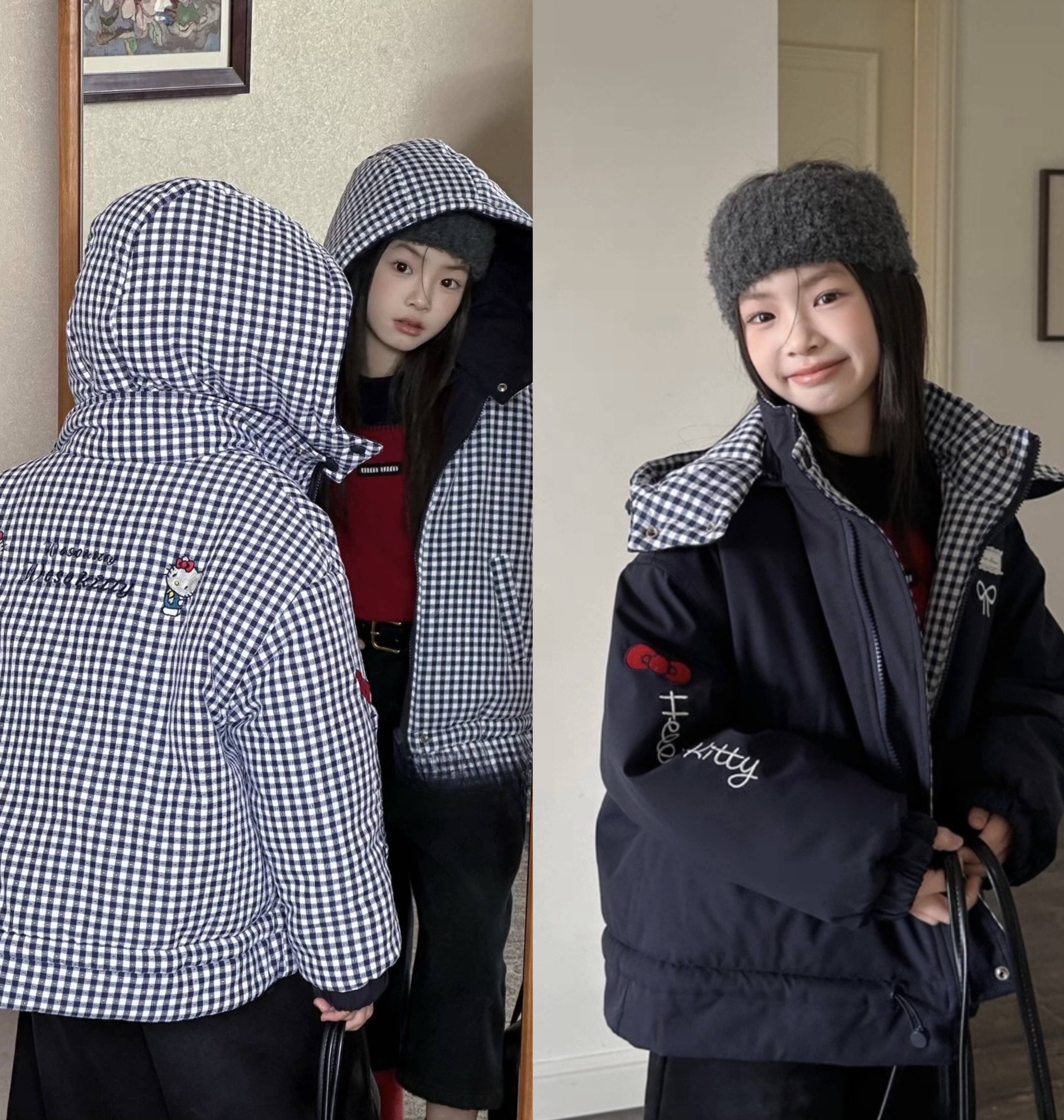 【2025冬韩款】儿童加棉kt猫刺绣双面两穿外套X2957