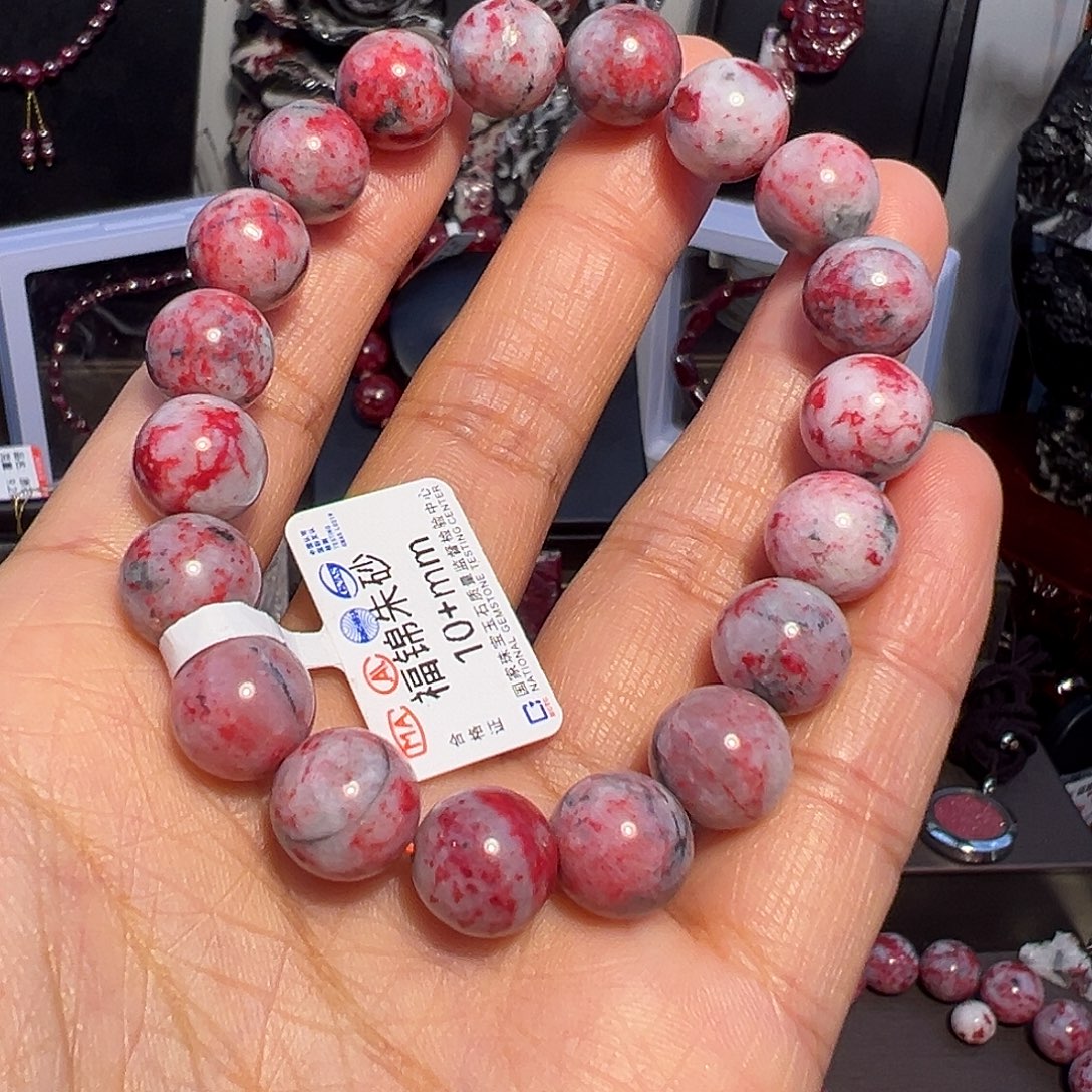 天然辰砂原石卡10mm手串