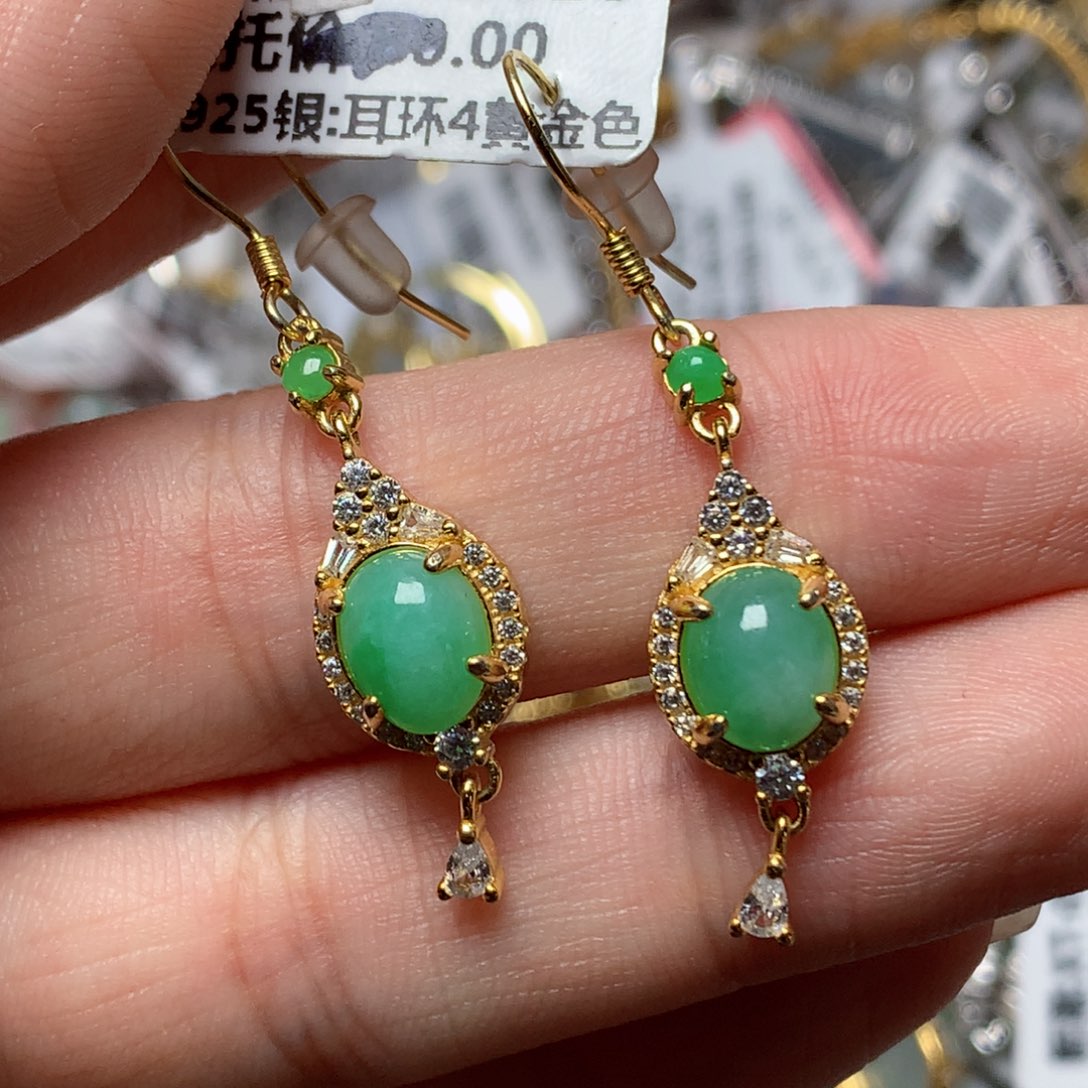 翡翠戒指银S925镶嵌天然翡翠吊坠