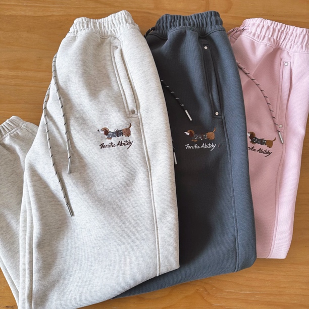 25春季新款【腊肠狗刺绣抽绳直筒束脚裤】百搭时尚休闲减龄