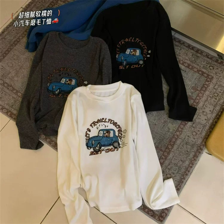 9305  欧货羊毛加绒新款卡通长袖T