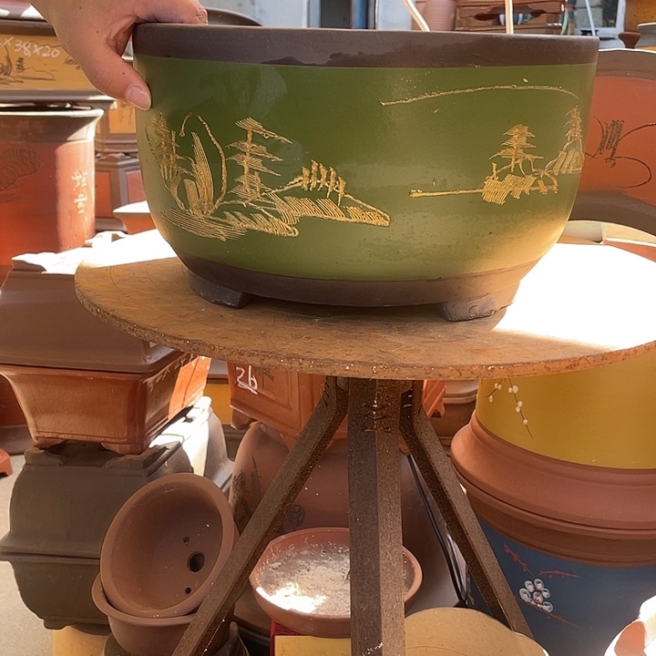 30绿描金球盆花盆紫砂花盆