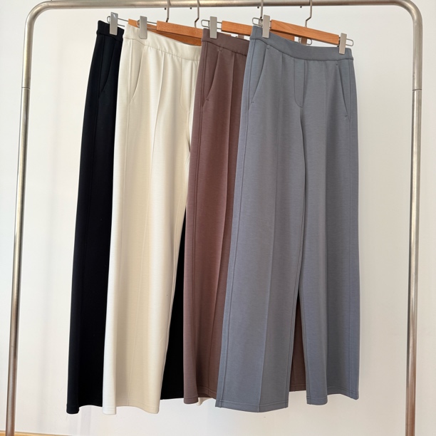 言真家 春夏新款高端soft pintuck中缝高腰莫代尔直筒休闲运动裤