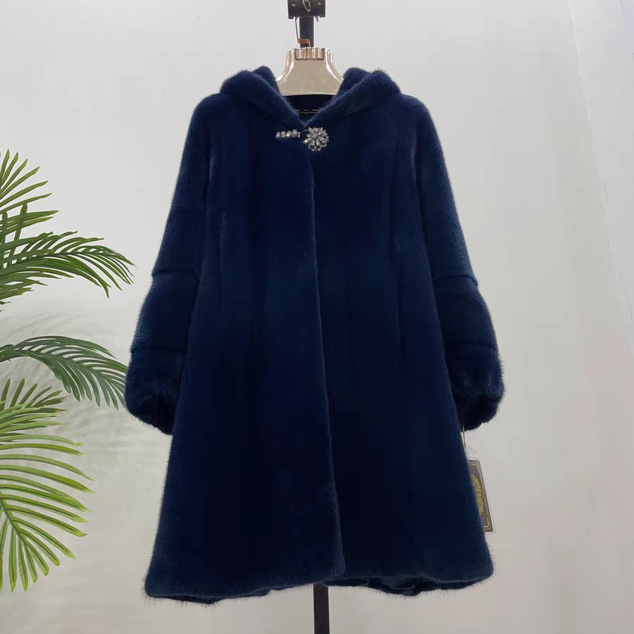 奥蓝色中长款进口水貂皮外套