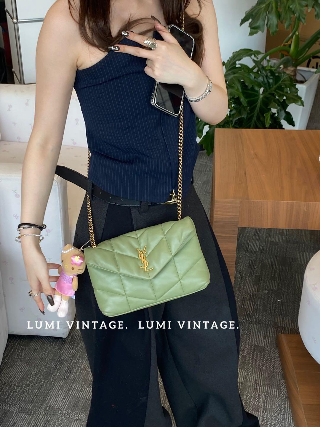 95新 YSL/圣罗兰 抹茶绿羊皮小号puffer斜挎包49464298