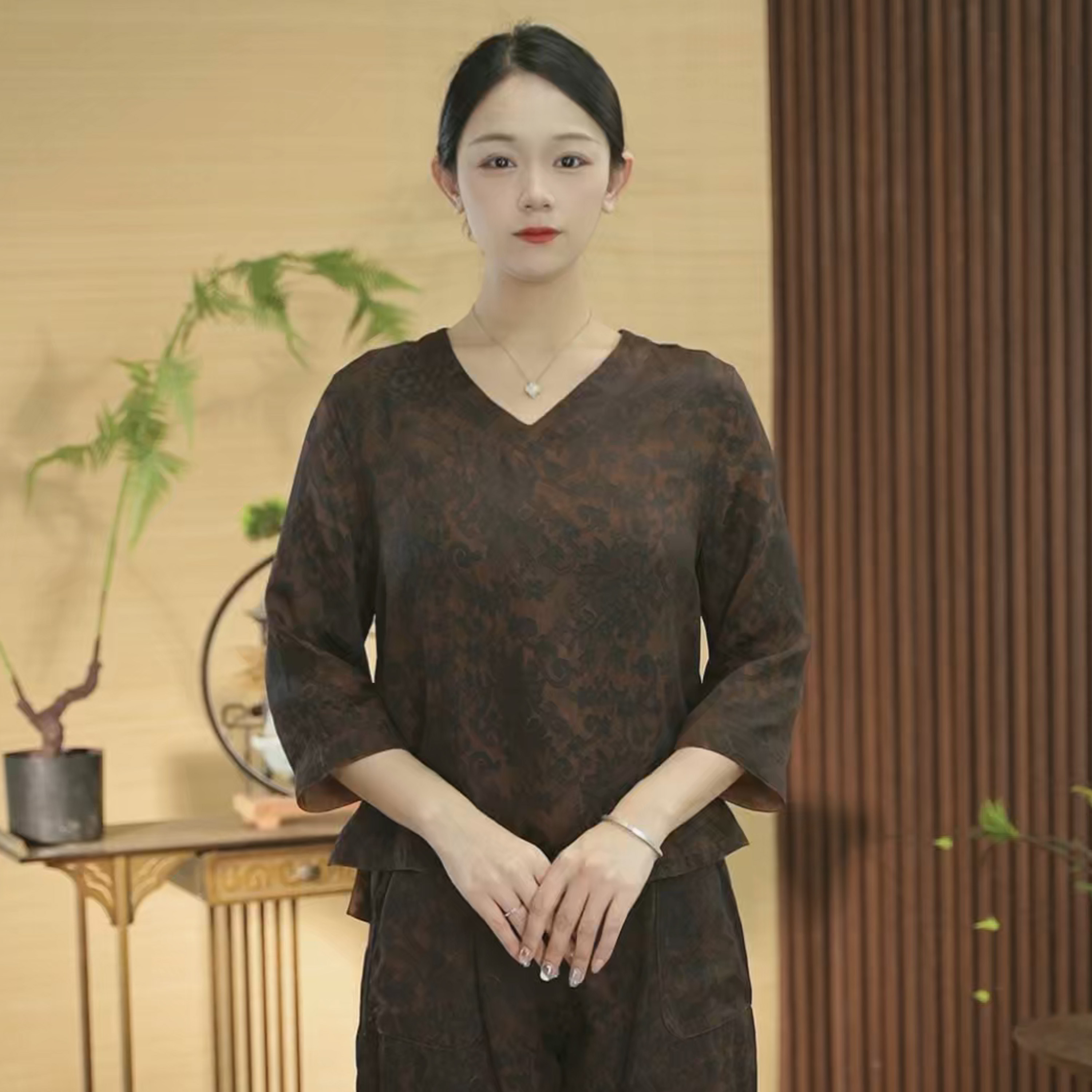 【栖夫人】新中式国风休闲时尚复古夏季气质百搭桑蚕丝上衣0251